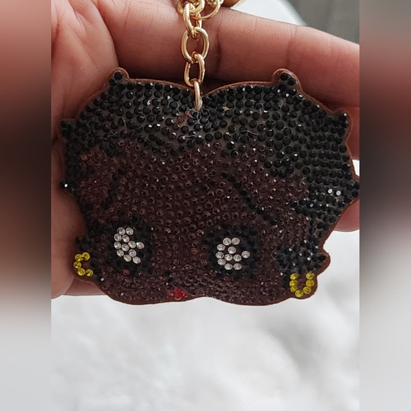 African American Betty Boop Cartoon Rhinestone Keychain Bag Charm - Picture 5 of 5